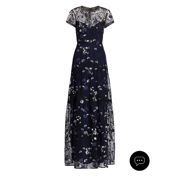 ML Monique Lhuillier Floral embroidered mesh gown size 12 - Picture 5 of 10